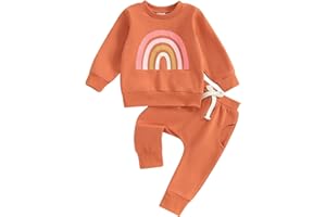 Loalirando 2 Pezzi Completo Sportivo Bambina Tuta Bambina Stampa Arcobaleno Maglietta con Maniche Lunghe Felpa Senza Cappuccio+Pantaloni Sportivi Vita Alta