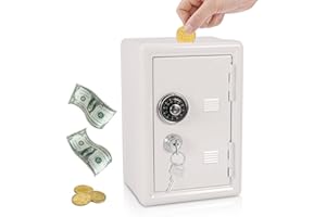 HERCHR Cassaforte per risparmi, Salvadanaio in metallo a forma di cassaforte con 2 chiave, gettoniera mini banca sicura contenitore per barattolo, Salvadanaio Password con fessura per monete per bambini