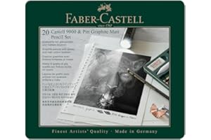 Faber-Castell 115224 Pitt Monochrome & 9000 Crayons Graphite, Boîte de 20, Ultra Mat, Graphite Classique, 8 degrés Chaque, Gomme et Taille-Crayon Inclus, pour dessin et Croquis, Tons Profonds