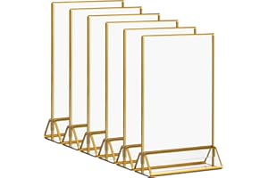 CECOLIC Confezione da 6 Cartelli in Acrilico con Bordi Dorati, Supporti Menu Bifacciali Cornici Trasparenti per Insegne Menu Ristorante, Numeri Tavolo Matrimonio (12,7 x 17,8 cm)
