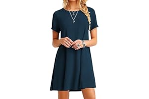 YMING Femme Robe Casual Manches Courtes Robe T-Shirt Robe Mini Robe Grande Taille 2XS-5XL