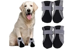 XFSRG Scarpette Cane Antiscivolo con Cinghie Riflettenti Alti Stivali per Cani Impermeabili Suola in Gomma per Cani Protezione delle Zampe per Cani Piccoli Medi Grandi 4 Pezzi (S)