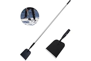 BARAYSTUS Pelle à neige plate tranchante avec poignée réglable en acier au carbone Pelle à glace multifonction avec manche pour trottoir, allée