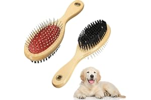 DDSHUN Wooden Double Sided Dog Brush - Pet Hair Grooming Tool With Pin and Soft Bristles for Dogs & Cats With Long or Short Hair - Red