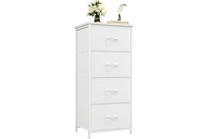 ‎SOMDOT Somdot Kommode mit Schubladen aus Stoff, Kommode für Schlafzimmer Wohnzimmer Flur, Komodenschrank Schubladenschrank Aufbewahrungsschrank Stoffkommode, 4 Stoffschubladen, Weiß