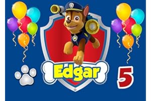 OBLEA PERSONALIZADA OBLEA de Chase Patrulla Canina Personalizada con Nombre y Edad para Pastel o Tarta, Especial para cumpleaños, Medida Rectangular de 28x20cm