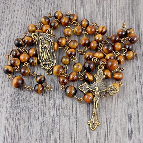 Tiger's Eye Rosary with Our Lady of Guadalupe centrepiece, includes Gift Box