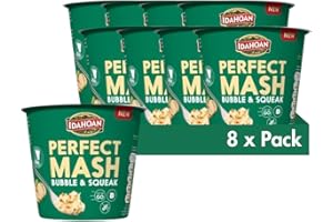 Idahoan Mashed Potato Pots 55g - Dried Potato Mash Vegetarian and Gluten Free Instant Potato Pot Cooks in 1 Minute, Quick Lunch, Bulk Ready to Eat (Pack of 8, Bubble and Squeak)