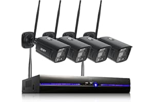 REIGY 3MP Kit Videosorveglianza Wifi Esterno con Spotlight, Telecamera 4x 1296P VideoCamera, Sistema di Sicurezza Interno con Visione Notturna a Colori, Audio Bidirezionale Senza HDD Nero