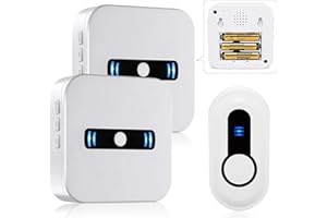 SANJIE Sonnette sans fil à piles, étanche IP55, pour l'extérieur, avec 55 mélodies sur 5 niveaux de volume, 2 récepteurs, 1 émetteur