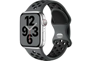Upeak Sport Armband Kompatibel mit Apple Watch Armband 44mm 45mm 49mm 46mm 42mm 40mm 41mm 38mm, Atmungsaktiv Silikon Band für iWatch Series 11 10 9 8 7 6 5 4 2, SE 3, Ultra 3, L, Holzkohle/Kohlschwarz