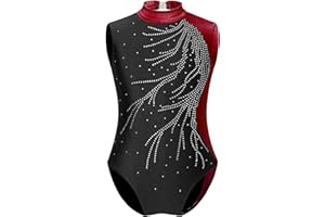 ranrann Enfant Fille Justaucorps Gymnastique Métallique Strass sans Manches Tenue Patinage Artistique Danse Brillant Costume Dancewear 5-16 Ans