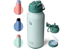 BOTTLEBOTTLE BOTTLE BOTTLE Insulated Water Bottle 950ml(32oz) Stainless Steel Sports Water Bottles with Straw Dual-use Lid Drink Flask Design for Gym with Pill Box (Green)