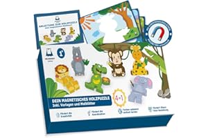 HELDENGUT® magnetisches Holzpuzzle ab 1 Jahr für Babys - Magnetpuzzle mit extra robusten Holztiere - Pädagogisches Montessori Spielzeug 1 Jahr Mädchen & Junge