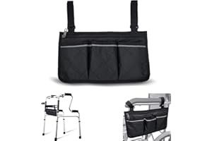 GRNERIC Wheelchair Armrest Bag Elderly Secure Mobility Aid Wheelchair Accessories Storage Pouch, Waterproof and Durable with Two Reflective Strips Fits Bed Rail Scooters Walker Power Wheelchair