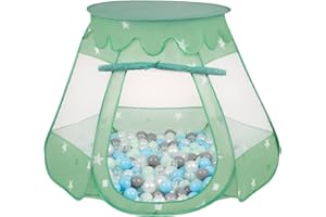 Selonis Tente 105X90cm/100 Balles Château avec Les Balles Plastiques Piscine À Balles pour Enfants, Menthe:Perle/Gris/Transparent/Babyblue/Menthe