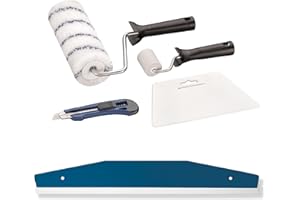 BODENMEISTER Tapezierset Vliestapete Tapezierwerkzeug Schneidehilfe, Kleisterroller, Nahtroller, Cutter, 5-teilig, blau