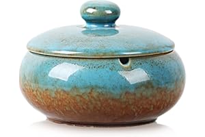 RONXS Aschenbecher mit Deckel für Draußen, Keramik und Winddichte Aschenbecher für Raucher, Handgemachte Kreativer Sturmaschenbecher als Dekoration für Zuhause und Büro