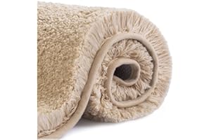 VANZAVANZU Tapis de Bain Antidérapant Tapis Salle de Bain Épaissi Tapis Sortie de Douche Absorbant Tapis de Sol Ultra Doux en Microfibre, Séchage Rapide, Lavable en Machine - 60 x 90cm (Beige)