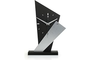 Kreative Feder Orologio da tavolo di design "Square" in legno – Orologio da tavolo nero dal look moderno metallizzato senza ticchettio (silenzioso movimento al quarzo)