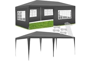 tectake® Tendone per Feste, Padiglione Gazebo Esterno Resistente con 5 Pezzi Laterali, Gazebo da Esterno con Finestre, Impermeabile, Resistente ai Raggi UV, 600 x 300 x 250 cm - Grigio