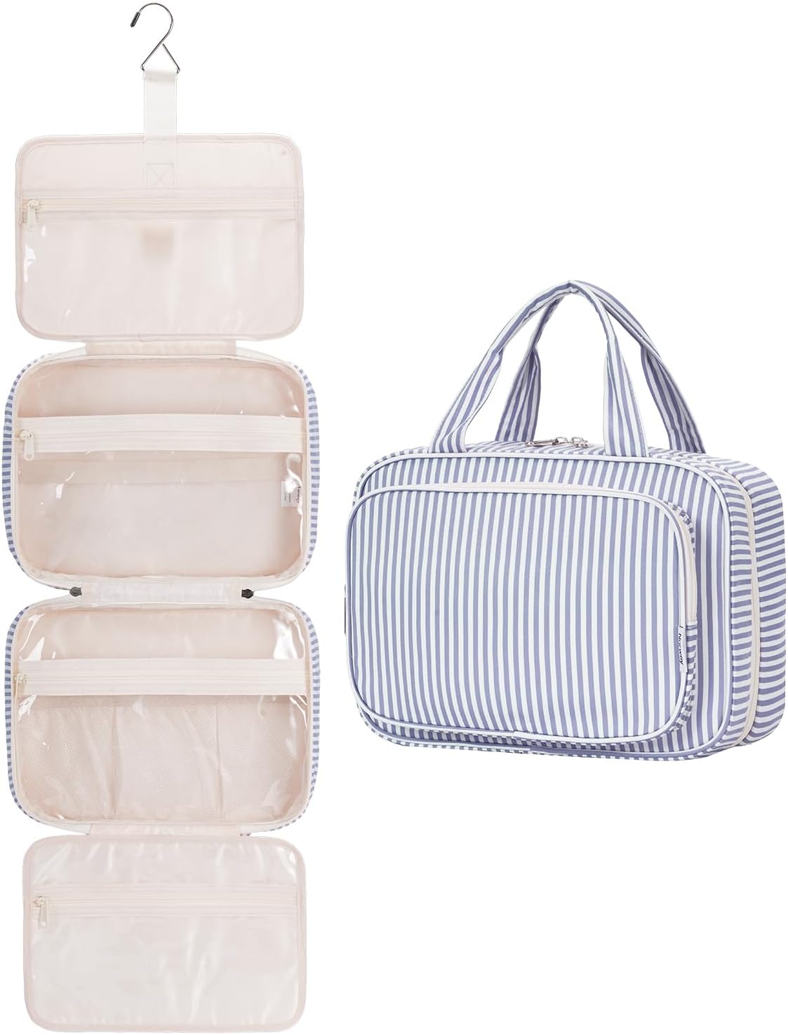 Narwey Bolsa de Aseo Bolsa de Maquillaje de Viaje Organizador de Cosmético Neceser Maquillaje para Mujeres y Niñas (Raya Azul Grisáceo(Grande))