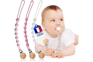 NEDIT Attache Tetine (3 Couleurs) Attache Sucette - Accroche Tétine Bebe - Lot De Accroches -Tétines En Silicone De Haute Qualité (Rose foncé/Rose clair/Blanc)