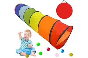 QITIXI:OU 180 cm Spieltunnel für Kinder – 46 cm runde Öffnung Babytunnel Bunter Pop-Up-Krabbeltunnel Regenbogen-Spieltunnel für Jungen und Mädchen Haustiere Spielen drinnen draußen Krabbeltunnel (7 Farben)