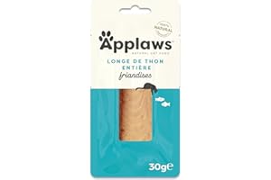 Applaws 100% Friandise naturelle pour chat Snack Longe de thon entier pour chatons, chats adultes et chats âgés - Lot de 12 sachets de 30 g