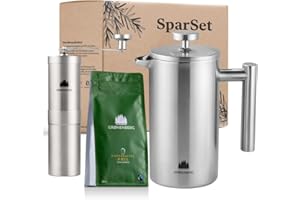 ‎GROENENBERG Groenenberg Spar Set 3 | Filter Kaffeebohnen 250g (Bio) + French Press Thermo + Edelstahl Kaffeemühle manuell
