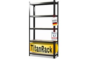 Karat Étagère pour charges lourdes pour garage, cave, atelier, étagère enfichable, large plage de rangement, étagère de cave, étagère d'angle, étagère à pneus, étagère grillagée, noire, 30x70x150