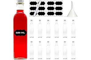 SLKFACTORY casavetro 12 Bottiglie di Vetro vuote da 250 ml, Mar, con Tappo, Piccole Bottiglie per liquore, Grappa, Succo, Bottiglia da riempire, N. 200
