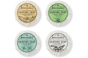 STÖRTEBEKKER SHAVING ACCESSORIES Set de prueba de jabón de afeitar - Sándalo, coco, menta, aloe vera - Hecho a mano - Perfecto para el afeitado con navaja y maquinilla de afeitar - Jabones de afeitar veganos para mujeres y hombres