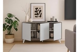Dmora Credenza Weddell, Buffet da Soggiorno, Madia da Salotto, Dispensa da Cucina, 154x40h72 cm, Grigio Chiaro e Bianco