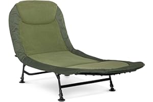 Dellonda Adjustable Bedchair for Fishing and Camping with Fleece Covered Mattress & Built-In Pillow Headrest, 3 Legs & 6 Adjustable Levelling Feet - DL77