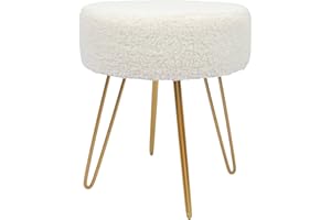Harbour Housewares Boucle Round Foot Stool - Cream with Gold Legs - Modern Dressing Table Pouffe Footstool Vanity Seats Vanity Chairs Footstools for Living Room, Bedroom
