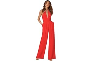 Minetom Femme Élégante Col V Profond sans Manches Dos Nu Jumpsuit Playsuit Rompers Bustier Licou Combinaison Pantalon Large Soiree