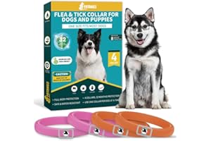 YOTANGO Flea Collar for Dogs, 4 Pack Dog Flea Collars, 32 Months Flea Treatment for Dogs, Natural Dog Flea Collar, Water Resistant Adjustable Flea and Tick Treatment Collar for Large Small Dogs-Orange&Pink