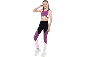 Freebily Ropa Deporte Danza Niñas Crop Top Corto Espalda Cruzada y Leggings Pantalones Elásticos Chandál Moda Chicas Conjuntos de Deporte Fitness Keep Move