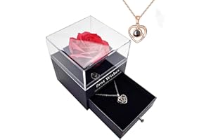 GUCHO Handmade Preserved Rose Gift Box With I Love You Necklace in 100 Languages,Eternal Rose Gifts for Girlfriend Mother Wife on Anniversary Valentine's Day Mother's Day Christmas Day Forever Rose