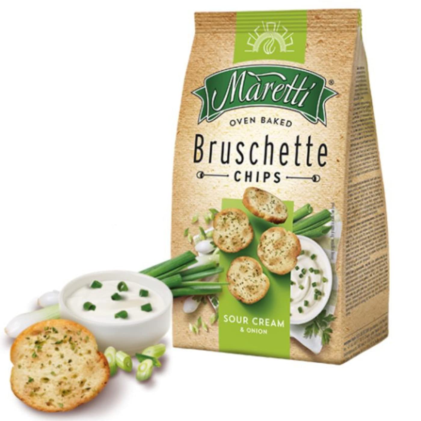 Maretti Bruschette Chips Sour Cream & Onion Baked Bread Snack 70gr (Pack of 15)