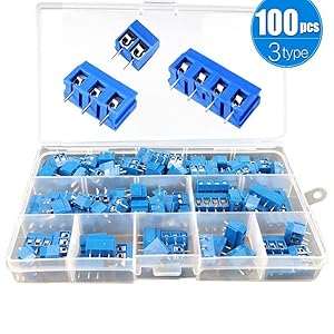 100 Pcs PCB Terminal Block Mount Screw Blue 300v 16A 5mm Pitch 2 Pin/3 Pin/4 Pin Soldering Connectors