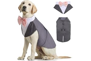 Kuoser Traje de Esmoquin y Bandana para Perro Abrigo Ropa Formal Para Mascotas con Pajarita Desmontable Disfraz de Cachorro Camisa para Boda Fiesta de Cumpleaños de Halloween(XS-XXL)