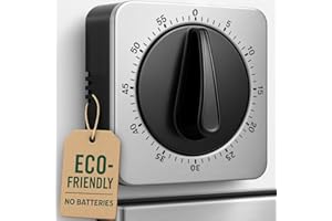 EZYLINKER Kitchen Timers, Timer Da Cucina Con Allarme Forte, Non Richiede Batterie, 100% Meccanico - Retro Magnetico, Squisito Corpo in Acciaio Inossidabile - Promemoria Conto Alla Rovescia - Argento