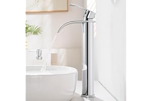 CECIPA Alto Rubinetto Bagno Lavabo Cromo a Cascata, Miscelatore Lavabo Bagno con Becco Altezza 24,5cm, Rubinetto Lavandino Alto in Acciaio Inox 304