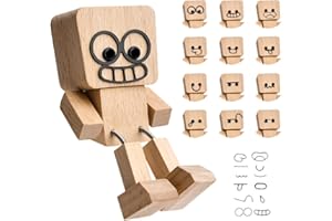 JADYON Schüttelnde Holzmann-Figur, Schüttelmann die mit 12 Ausdrücke schwankt, Auto-Armaturenbrett-Ornament, Schüttelmann Holz Wackelfigur Auto, Wackelnde Holzfiguren Armaturenbrett-Decor, Auto-Innenzubehör