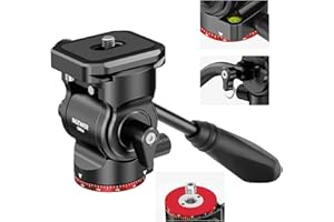 NEEWER Stativ Fluidkopf Pan Tilt Head mit Schnellwechselplatte und Griff, Metall Kamera Stativkopf kompatibel mit Arca Swiss für kompakt Videokameras DSLR Kameras, Belastbar bis zu 3kg,GM24(Rot)