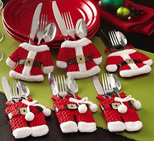 Baolifeng Santa Red Suit Christmas Decorative Silverware Flatware Holder Pockets