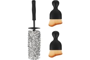 FINEVERNEK Szczotka do felg samochodowych z pędzelkiem do detali, szczotka do felg z mikrofibry do delikatnego czyszczenia aż do głębokości łoża felg, szczotka do czyszczenia samochodu, szczotka do