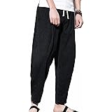 Pantaloni di Lino Uomo di Peso Leggero Baggy Casual Pantalone con Tasca,Uomo Taglia Grossa Estate Casual 7/8 Lunghezza Cotone